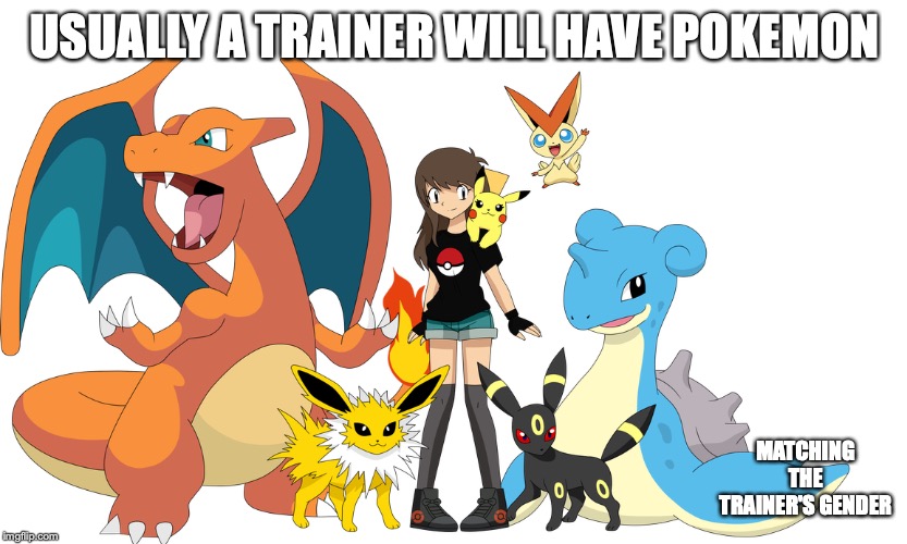 Fan-Made Female Pokemon Trainer | USUALLY A TRAINER WILL HAVE POKEMON; MATCHING THE TRAINER'S GENDER | image tagged in trainer,pokemon,memes | made w/ Imgflip meme maker