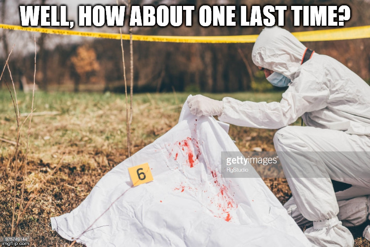 Covering a dead body | WELL, HOW ABOUT ONE LAST TIME? | image tagged in covering a dead body | made w/ Imgflip meme maker