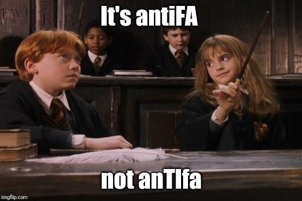 Hermione | It's antiFA; not anTIfa | image tagged in hermione,antifa | made w/ Imgflip meme maker