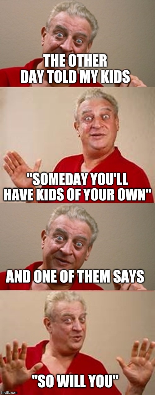 Rodney | THE OTHER DAY TOLD MY KIDS; "SOMEDAY YOU'LL HAVE KIDS OF YOUR OWN"; AND ONE OF THEM SAYS; "SO WILL YOU" | image tagged in rodney | made w/ Imgflip meme maker