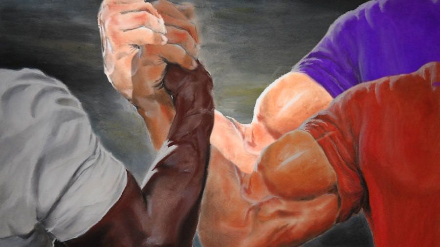 High Quality Epic Handshake Three Way Blank Meme Template