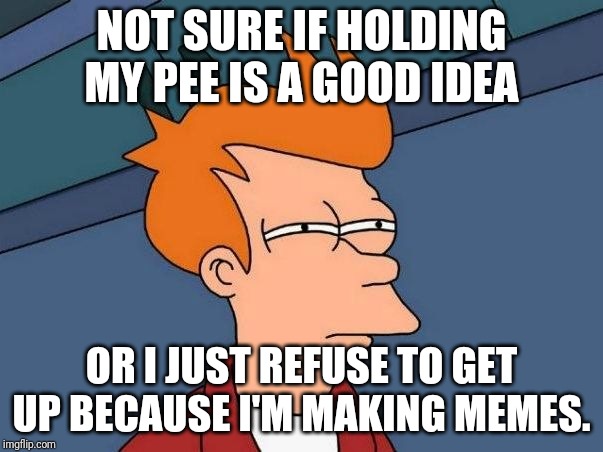 Don't mind me, this might sound crazy | NOT SURE IF HOLDING MY PEE IS A GOOD IDEA; OR I JUST REFUSE TO GET UP BECAUSE I'M MAKING MEMES. | image tagged in not sure if- fry | made w/ Imgflip meme maker