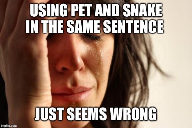 First World Problems Meme | USING PET AND SNAKE IN THE SAME SENTENCE JUST SEEMS WRONG | image tagged in memes,first world problems | made w/ Imgflip meme maker