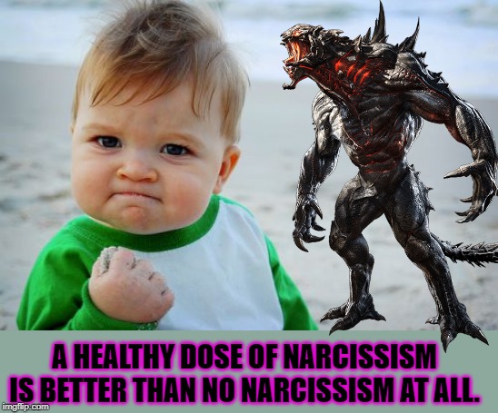 A HEALTHY DOSE OF NARCISSISM IS BETTER THAN NO NARCISSISM AT ALL. | image tagged in memes,success kid original | made w/ Imgflip meme maker