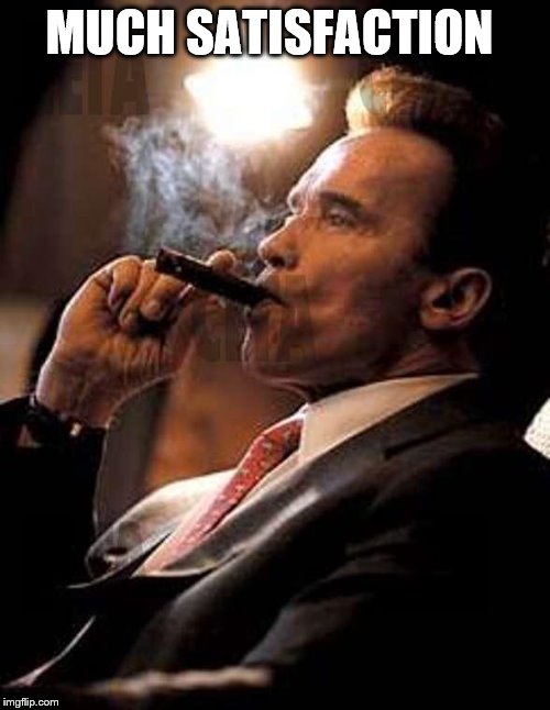arnold cigar | MUCH SATISFACTION | image tagged in arnold cigar | made w/ Imgflip meme maker