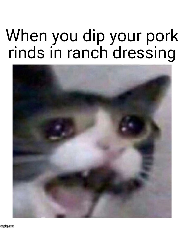 My secret is safe with you | When you dip your pork rinds in ranch dressing | image tagged in ranch dressing,crying cat,cardiology | made w/ Imgflip meme maker