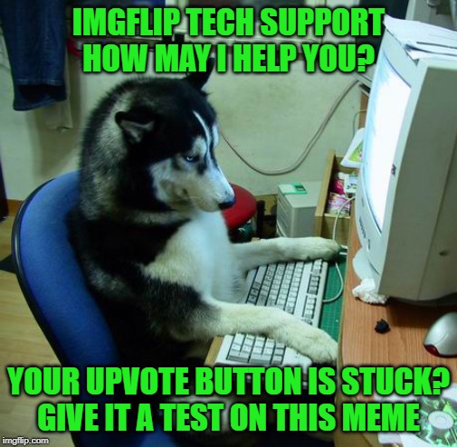 Troubleshooting. The way I get my upvotes | IMGFLIP TECH SUPPORT
HOW MAY I HELP YOU? YOUR UPVOTE BUTTON IS STUCK? GIVE IT A TEST ON THIS MEME | image tagged in memes,i have no idea what i am doing,upvotes,tech support,begging | made w/ Imgflip meme maker