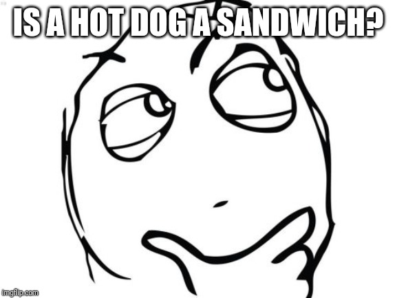Question Rage Face | IS A HOT DOG A SANDWICH? | image tagged in memes,question rage face | made w/ Imgflip meme maker