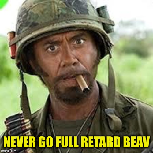 Never go full retard | NEVER GO FULL RETARD BEAV | image tagged in never go full retard | made w/ Imgflip meme maker