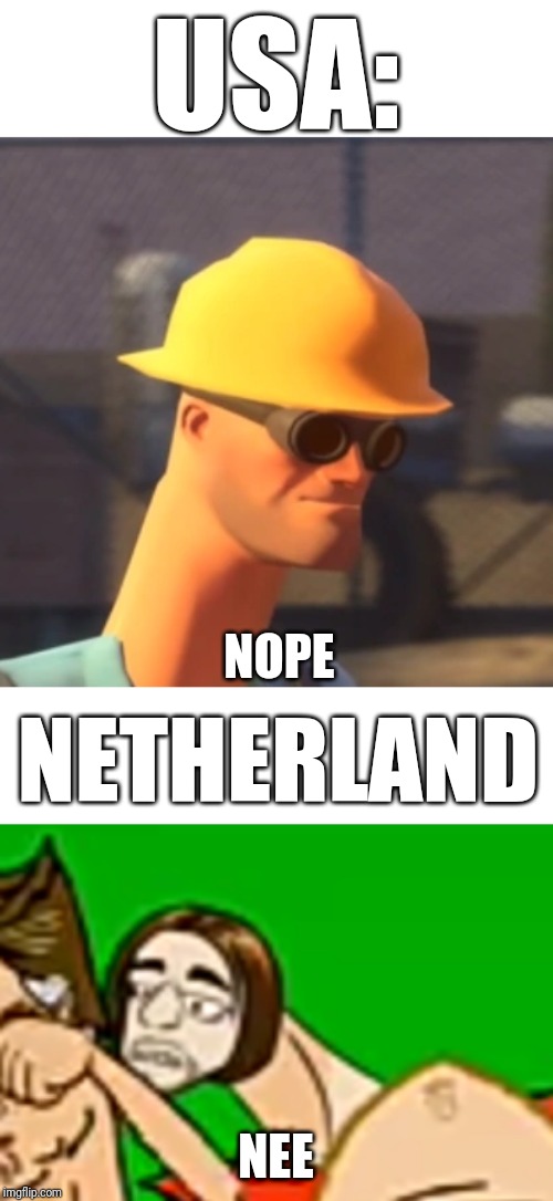 USA:; NOPE; NETHERLAND; NEE | image tagged in nope,memes,funny,logic,usa,wtf | made w/ Imgflip meme maker