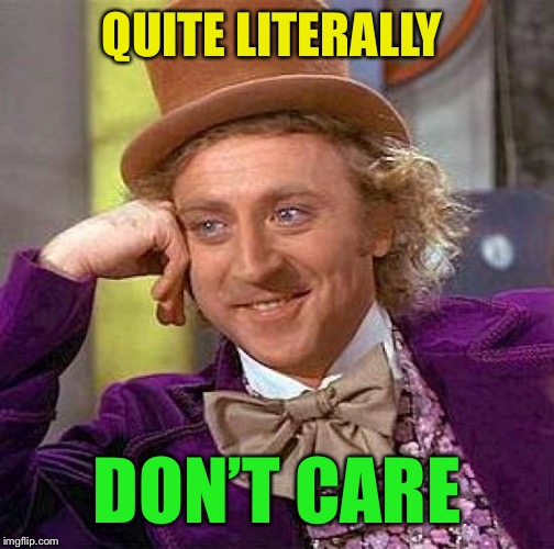 Creepy Condescending Wonka Meme | QUITE LITERALLY DON’T CARE | image tagged in memes,creepy condescending wonka | made w/ Imgflip meme maker