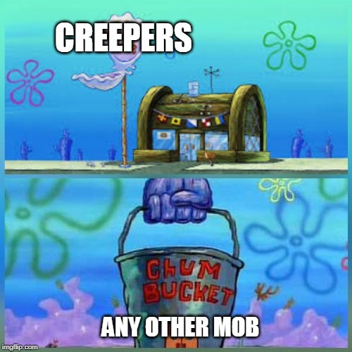 Krusty Krab Vs Chum Bucket Meme | CREEPERS; ANY OTHER MOB | image tagged in memes,krusty krab vs chum bucket | made w/ Imgflip meme maker