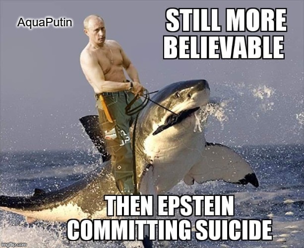 AquaPutin more believable than Epstein | AquaPutin | image tagged in jeffrey epstein,vladimir putin,the clintons,suicide | made w/ Imgflip meme maker