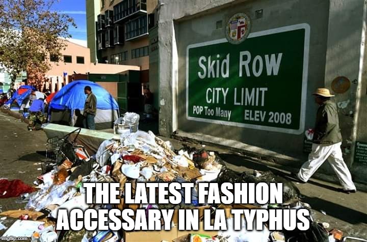 Los Angeles | THE LATEST FASHION ACCESSARY IN LA TYPHUS | image tagged in los angeles | made w/ Imgflip meme maker