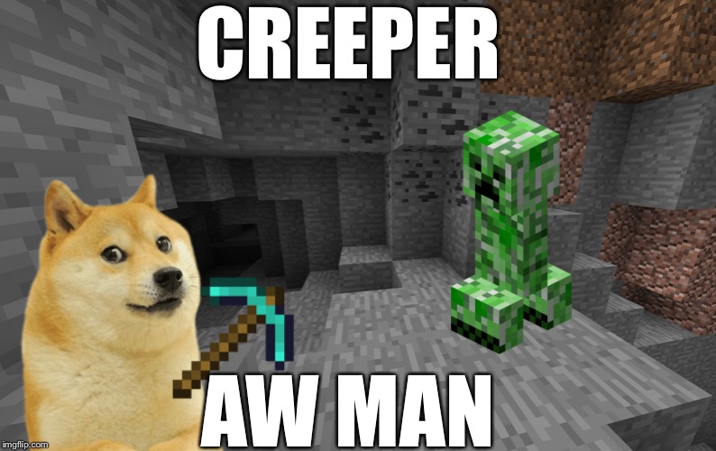 Aw man | CREEPER; AW MAN | image tagged in minecraft,creeper,doge | made w/ Imgflip meme maker