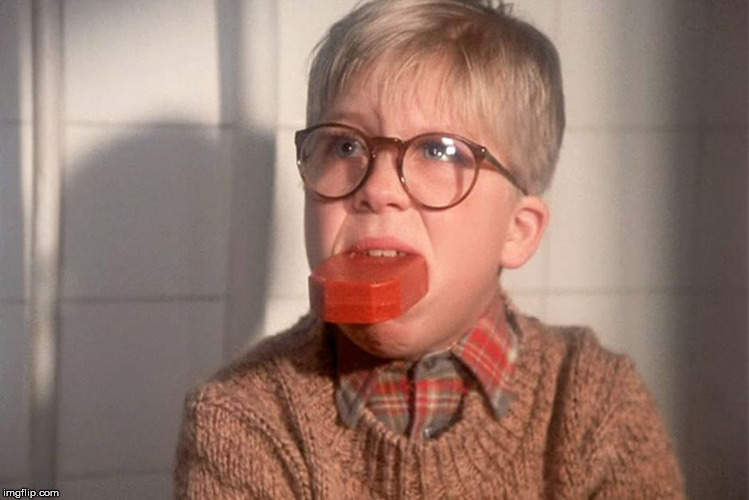 christmas story ralphie bar soap in mouth | image tagged in christmas story ralphie bar soap in mouth | made w/ Imgflip meme maker