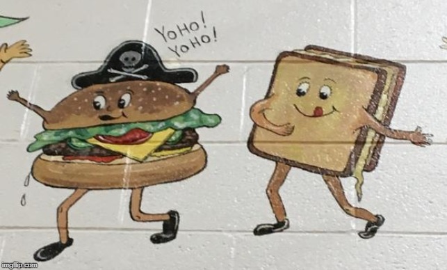 Sandwich looking at hamburger (I'm thinking of a good caption for this) | image tagged in sandwich looking at hamburger | made w/ Imgflip meme maker