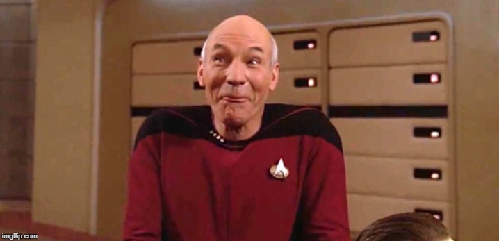Picard giggles | image tagged in picard giggles | made w/ Imgflip meme maker