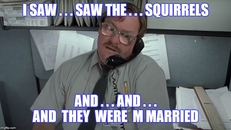 I SAW . . . SAW THE . . . SQUIRRELS AND . . . AND . . . AND  THEY  WERE  M MARRIED | made w/ Imgflip meme maker