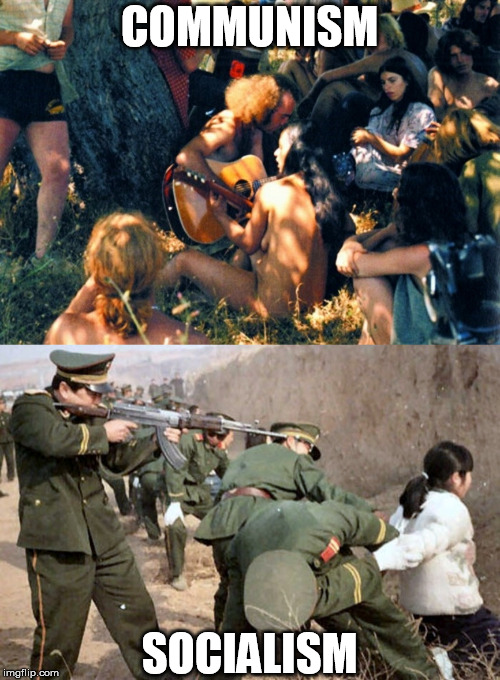 See the difference? | COMMUNISM; SOCIALISM | image tagged in communism,hippies,socialism,execution,know the difference | made w/ Imgflip meme maker