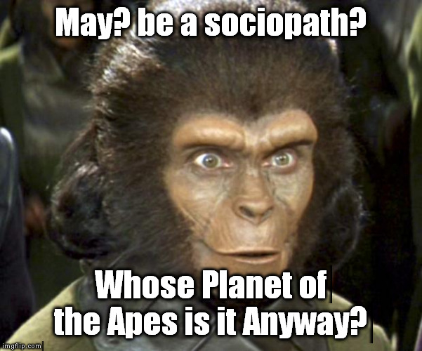 Planet of the Apes Zira | May? be a sociopath? Whose Planet of the Apes is it Anyway? | image tagged in planet of the apes zira | made w/ Imgflip meme maker