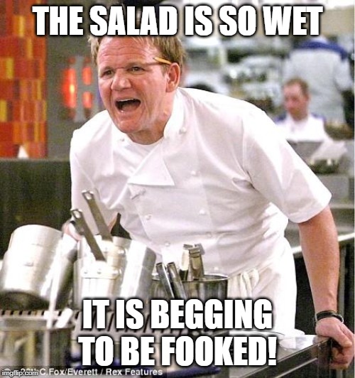 Moist Lettuce | THE SALAD IS SO WET; IT IS BEGGING TO BE FOOKED! | image tagged in memes,chef gordon ramsay | made w/ Imgflip meme maker