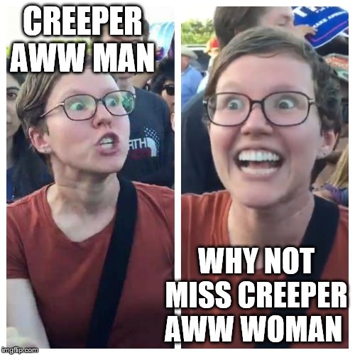 Social Justice Warrior Hypocrisy | CREEPER AWW MAN; WHY NOT MISS CREEPER AWW WOMAN | image tagged in social justice warrior hypocrisy | made w/ Imgflip meme maker