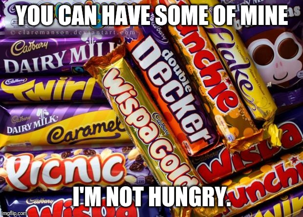 Chocolate Bar | YOU CAN HAVE SOME OF MINE I'M NOT HUNGRY. | image tagged in chocolate bar | made w/ Imgflip meme maker