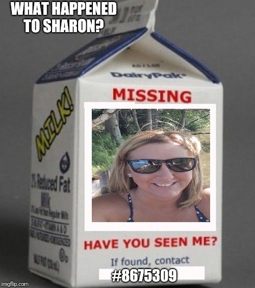 Milk carton | WHAT HAPPENED TO SHARON? #8675309 | image tagged in milk carton | made w/ Imgflip meme maker