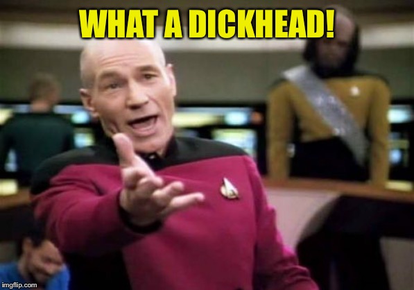 Picard Wtf Meme | WHAT A DICKHEAD! | image tagged in memes,picard wtf | made w/ Imgflip meme maker