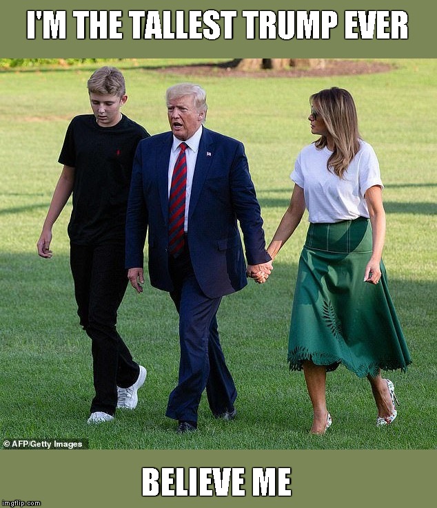 YUUUUGE ! | I'M THE TALLEST TRUMP EVER; BELIEVE ME | image tagged in memes,barron trump,melania trump,fist family | made w/ Imgflip meme maker