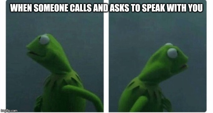 Kermit looking | WHEN SOMEONE CALLS AND ASKS TO SPEAK WITH YOU | image tagged in kermit looking | made w/ Imgflip meme maker