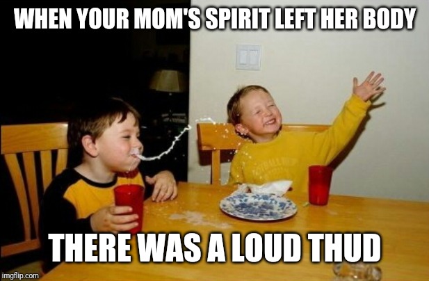 Yo Mamas So Fat | WHEN YOUR MOM'S SPIRIT LEFT HER BODY; THERE WAS A LOUD THUD | image tagged in memes,yo mamas so fat | made w/ Imgflip meme maker