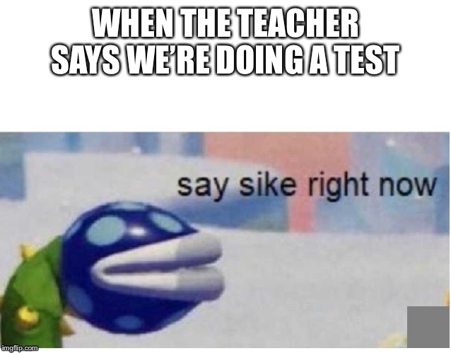 say sike right now | WHEN THE TEACHER SAYS WE’RE DOING A TEST | image tagged in say sike right now | made w/ Imgflip meme maker