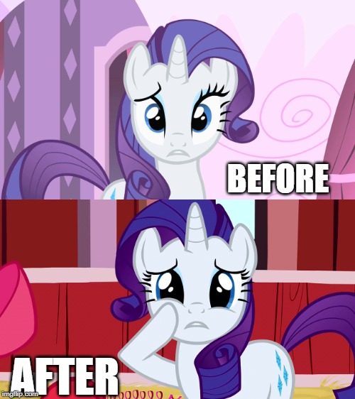Rarity's new eyelashes | BEFORE; AFTER | image tagged in my little pony friendship is magic,my little pony,mlp fim,rarity | made w/ Imgflip meme maker