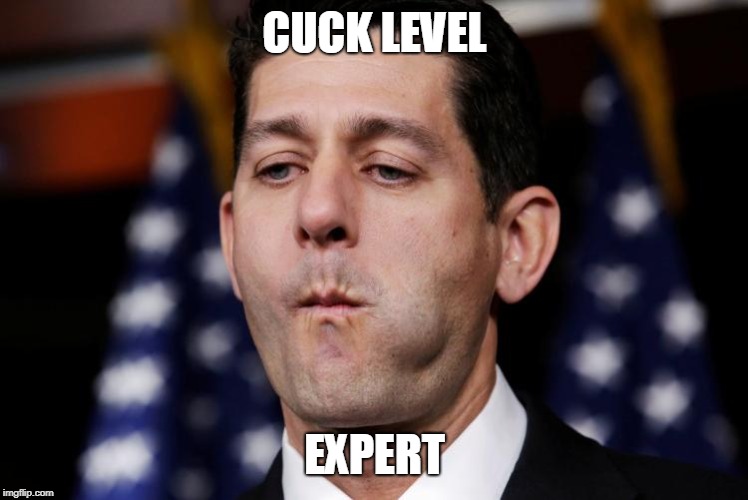 Paul Ryan sacking cuck | CUCK LEVEL EXPERT | image tagged in paul ryan sacking cuck | made w/ Imgflip meme maker