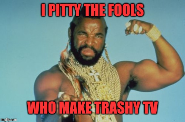 Mr T Meme | I PITTY THE FOOLS WHO MAKE TRASHY TV | image tagged in memes,mr t | made w/ Imgflip meme maker