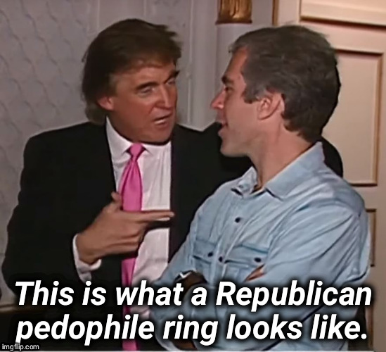 trump epstein party | This is what a Republican pedophile ring looks like. | image tagged in trump epstein party,trump,epstein,pedophile,under-age,teen | made w/ Imgflip meme maker