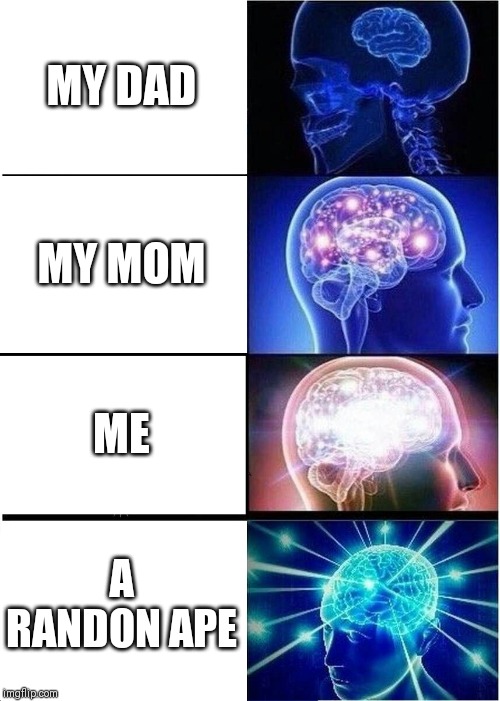 Expanding Brain | MY DAD; MY MOM; ME; A RANDON APE | image tagged in memes,expanding brain | made w/ Imgflip meme maker