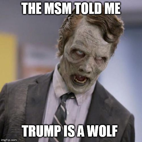 Sprint Zombie | THE MSM TOLD ME TRUMP IS A WOLF | image tagged in sprint zombie | made w/ Imgflip meme maker