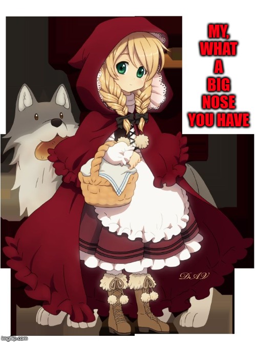 little red riding hood | MY, WHAT A BIG NOSE YOU HAVE | image tagged in little red riding hood | made w/ Imgflip meme maker