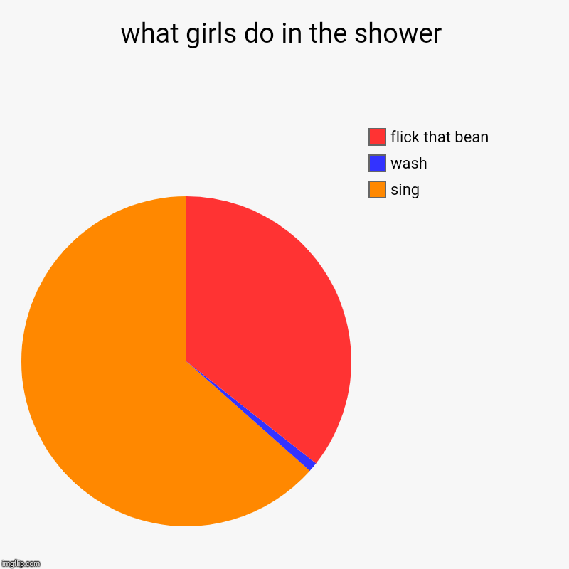 what girls do in the shower | sing, wash, flick that bean | image tagged in charts,pie charts | made w/ Imgflip chart maker