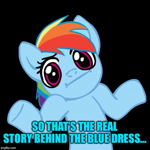 Pony Shrugs Meme | SO THAT’S THE REAL STORY BEHIND THE BLUE DRESS... | image tagged in memes,pony shrugs | made w/ Imgflip meme maker