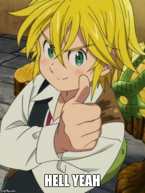 MELIODAS THUMBS UP | HELL YEAH | image tagged in meliodas thumbs up | made w/ Imgflip meme maker