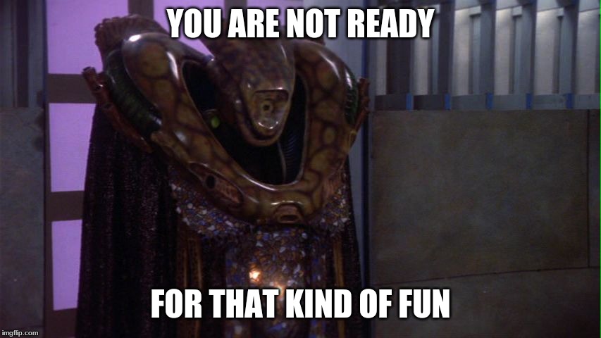 Babylon 5 - Kosh | YOU ARE NOT READY FOR THAT KIND OF FUN | image tagged in babylon 5 - kosh | made w/ Imgflip meme maker