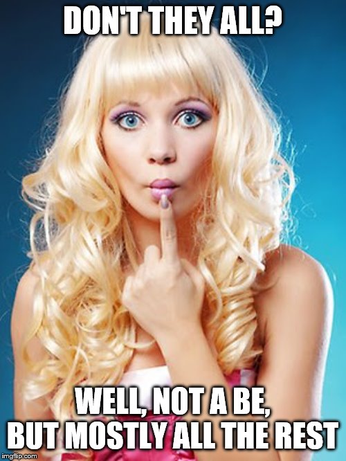 Dumb blonde | DON'T THEY ALL? WELL, NOT A BE, BUT MOSTLY ALL THE REST | image tagged in dumb blonde | made w/ Imgflip meme maker