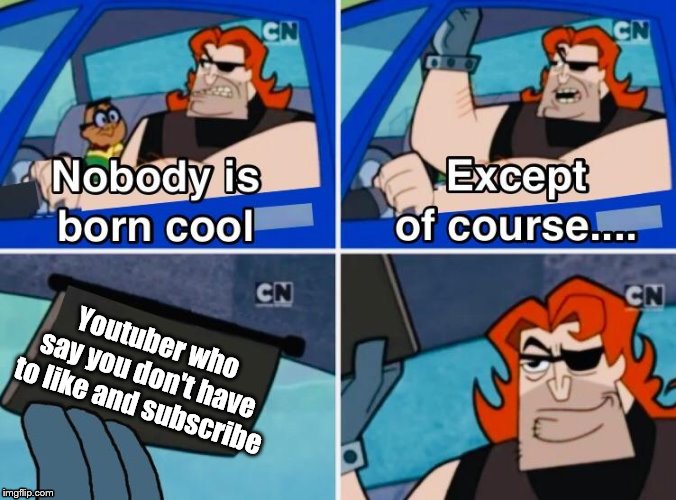 Nobody is born cool | Youtuber who say you don't have to like and subscribe | image tagged in nobody is born cool | made w/ Imgflip meme maker