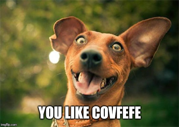 Happy dog | YOU LIKE COVFEFE | image tagged in happy dog | made w/ Imgflip meme maker