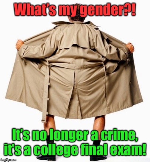 Finals week at the University | image tagged in gender studies,flasher,college exam | made w/ Imgflip meme maker