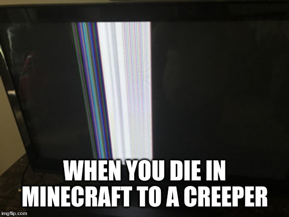 Broken TV Screen | WHEN YOU DIE IN MINECRAFT TO A CREEPER | image tagged in broken tv screen | made w/ Imgflip meme maker